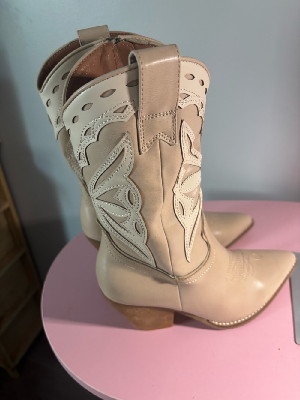 Altar'd State Beige and Cream Western Ankle Boots